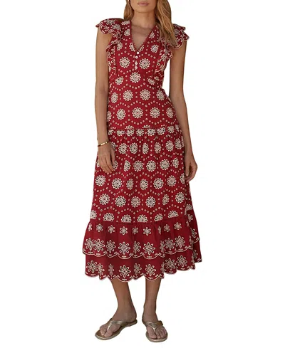 Mint Velvet Cotton Broderie Drop Waist Midi Dress In Brown
