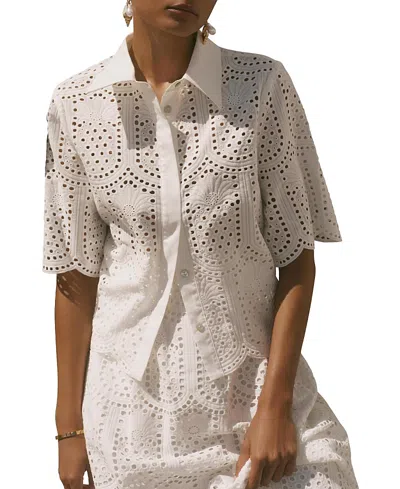 Mint Velvet Cotton Broderie Shirt In White