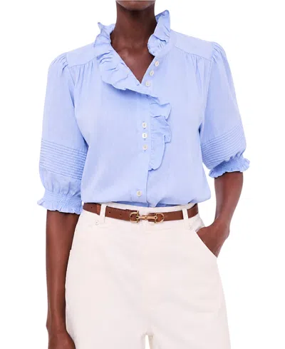 Mint Velvet Women's Cotton Chambray Ruffle Blouse In Blue