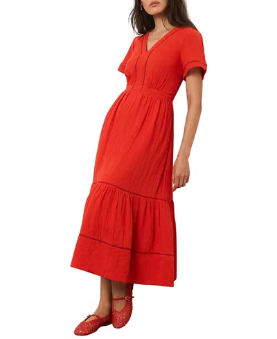 Mint Velvet Cotton Cheesecloth Midi Dress In Red