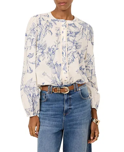 Mint Velvet Women's Cotton Floral Print Blouse In Blue