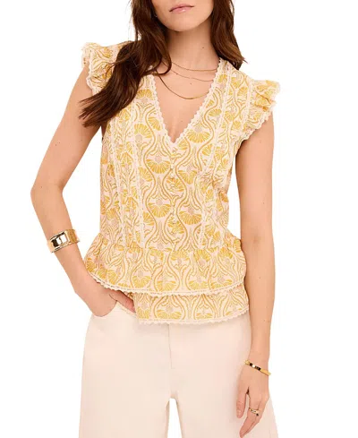 Mint Velvet Cotton Floral Print Top In Yellow