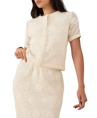 Mint Velvet Women's Cotton Sequin Floral Crochet Top In Neutral