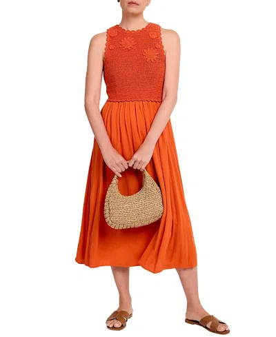 Mint Velvet Women's Crochet Bodice Midi Dress In Orange