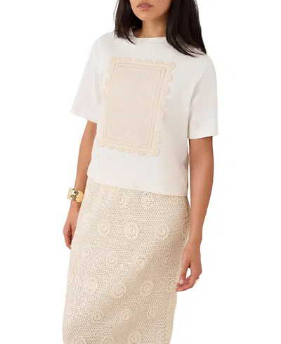 Mint Velvet Crochet Panel T-shirt In White