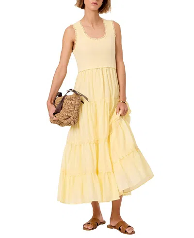 Mint Velvet Women's Crochet Trim Tiered Midi Dress In Yellow