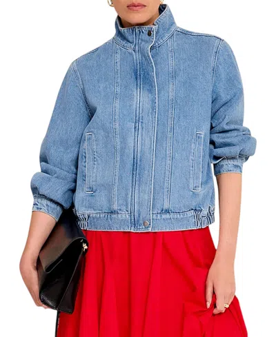 Mint Velvet Women's Denim Bomber Jacket In Blue