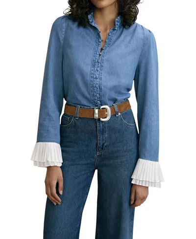 Mint Velvet Denim Contrast Cuff Blouse In Blue