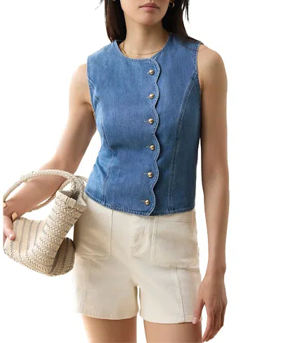 Mint Velvet Women's Denim Scallop Detail Waistcoat In Blue