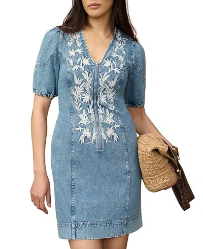 Mint Velvet Women's Embroidered Denim Mini Dress In Blue