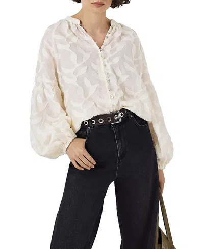 Mint Velvet Floral Jacquard Blouse In Neutral