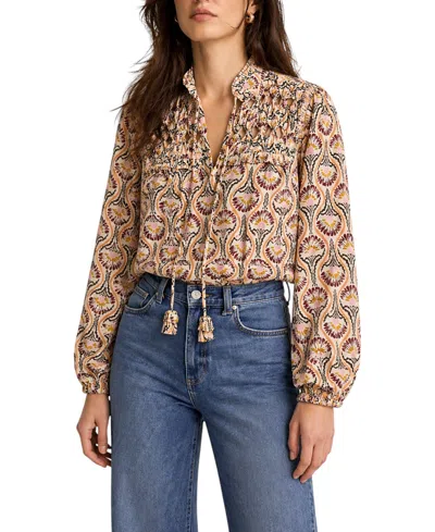 Mint Velvet Floral Print Ruffle Blouse In Brown