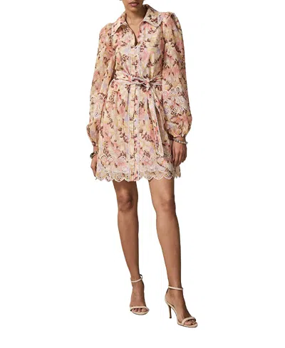 Mint Velvet Women's Floral Print Scallop Hem Mini Dress In Neutral