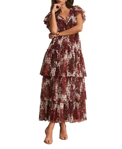 Mint Velvet Women's Floral Print Tulle Midi Dress In Red