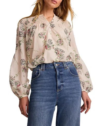 Mint Velvet Floral Smocked Peasant Blouse In White