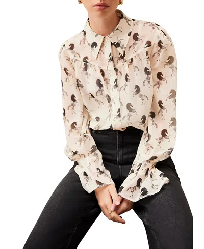 Mint Velvet Women's Horse Print Sheer Blouse In Neutral