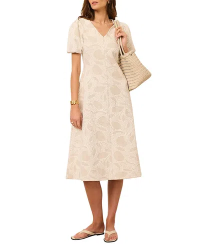 Mint Velvet Jacquard Puff Sleeve Midi Dress In Neutral