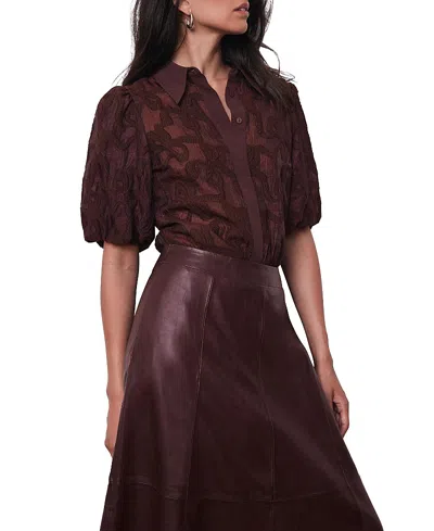 Mint Velvet Women's Jacquard Puff Sleeve Shirt In Burgundy