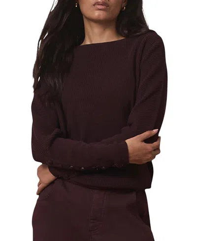 Mint Velvet Women's Lace Detail Long Sleeve Boat Neck Jumper Pullover Sweater In Burgundy