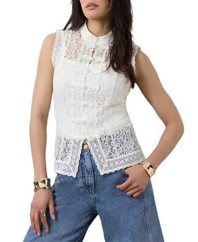 Mint Velvet Lace Detail Military Top In White