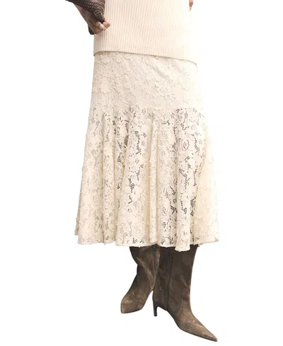 Mint Velvet Women's Lace Flounce Midi Skirt In White