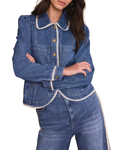 Mint Velvet Lace Trim Denim Jacket In Blue