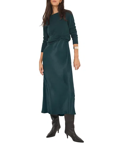 Mint Velvet Layered Satin Midi Dress In Green