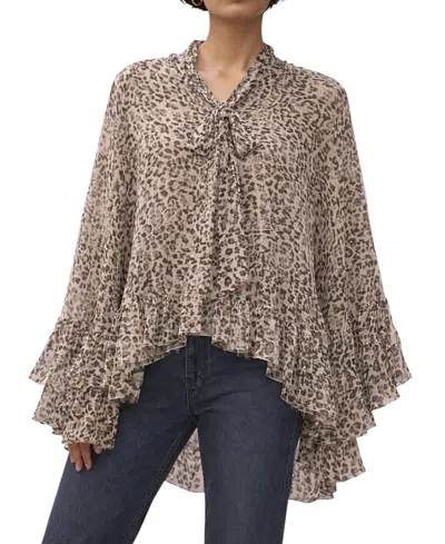 Mint Velvet Women's Leopard Print Ruffle Blouse In Brown