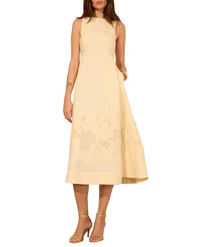 Mint Velvet Linen Blend Lace Midi Dress In Yellow