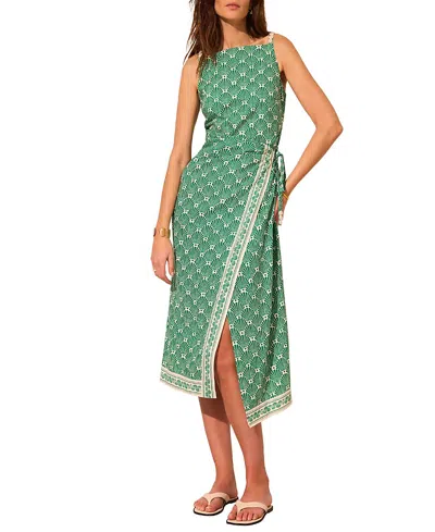 Mint Velvet Women's Linen Blend Square Neck Midi Dress In Green