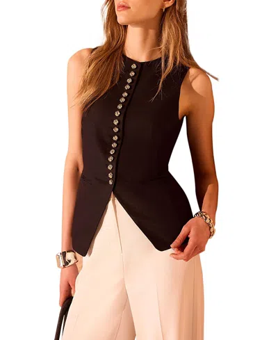 Mint Velvet Women's Linen Button Detail Waistcoat In Brown