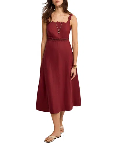 Mint Velvet Linen Midi Dress In Burgundy