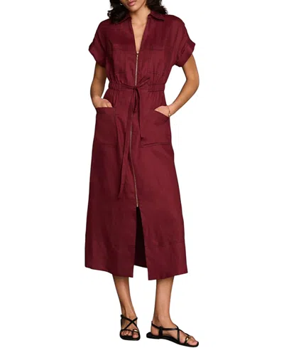 Mint Velvet Women's Linen Midi Shirt Dress In Burgundy