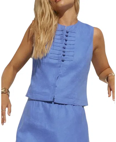 Mint Velvet Linen Military Detail Top In Blue