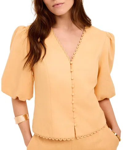 Mint Velvet Women's Linen Puff Sleeve Top In Orange