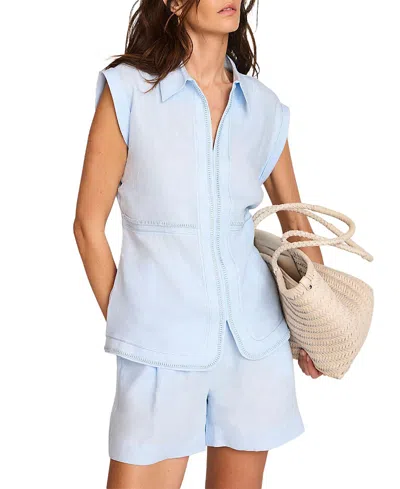 Mint Velvet Linen Sleeveless Shirt In Blue