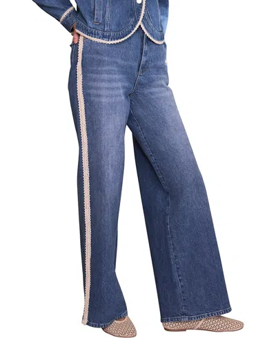Mint Velvet Women's Midwash Lace Trim Straight Jeans In Blue