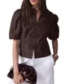 Mint Velvet Puff Sleeve Top With Flower Detail In Brown