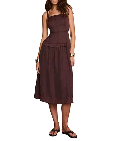 Mint Velvet Ramie Drop Waist Midi Dress In Burgundy