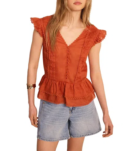 Mint Velvet Ramie Ruffle Detail Blouse In Orange