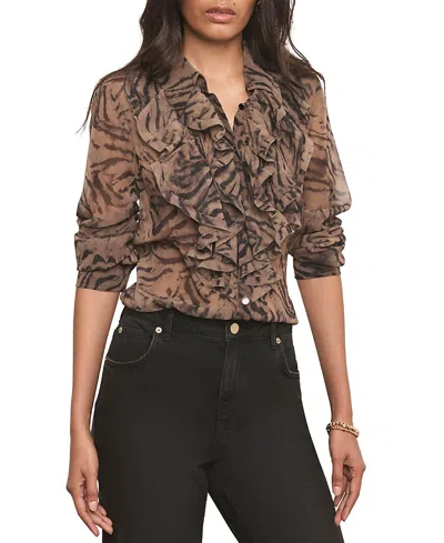 Mint Velvet Women's Ruffle Detail Button Down Blouse In Brown