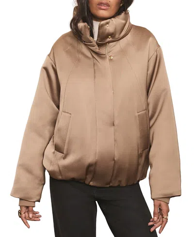 Mint Velvet Women's Satin Funnel Neck Bomber Jacket In Brown