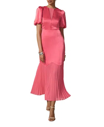 Mint Velvet Satin Pleated Maxi Dress In Pink
