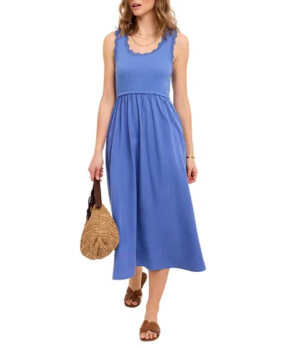 Mint Velvet Scallop Short Sleeve Trim Midi Dress In Blue
