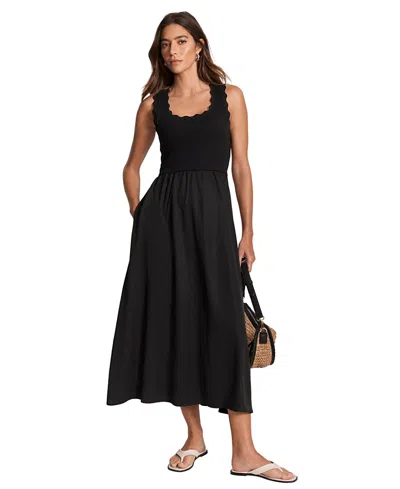Mint Velvet Scallop Trim Sleeveless Midi Dress In Black