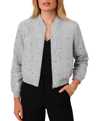 Mint Velvet Women's Sequin Boucle Bomber In Gray
