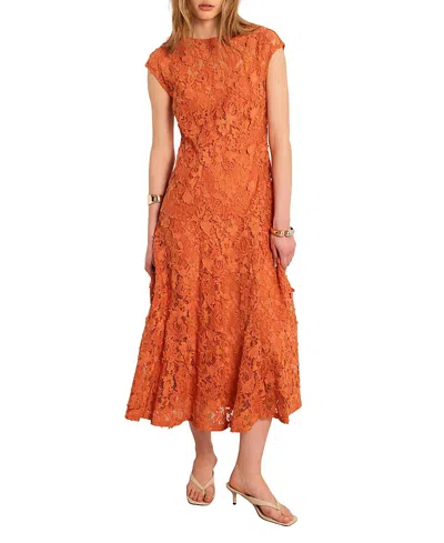 Mint Velvet Sleeveless Appliqué Lace Midi Dress In Orange