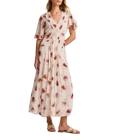 Mint Velvet Soft Bloom Button-front Midi Dress In Neutral