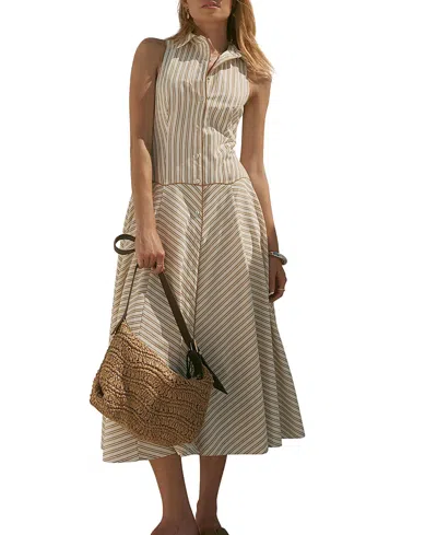 Mint Velvet Stripe Button Midi Dress In Neutral
