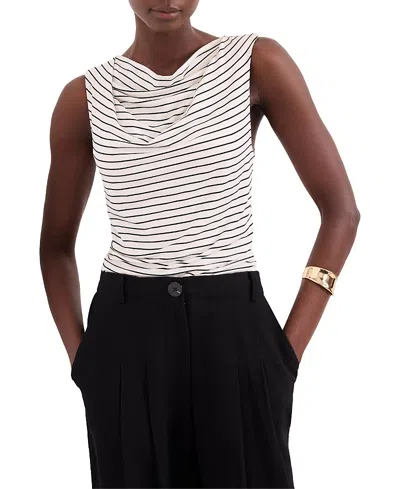 Mint Velvet Stripe Cowl Neck Top In White